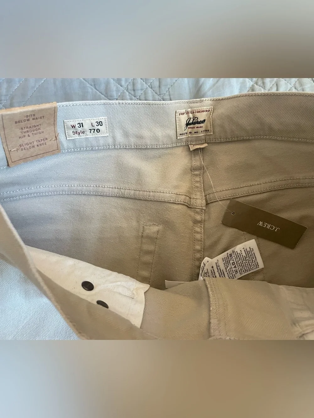 J. CREW 770M Straight-fit Bergen five-pocket pant in Canvas W 31 NWT $118 CH146